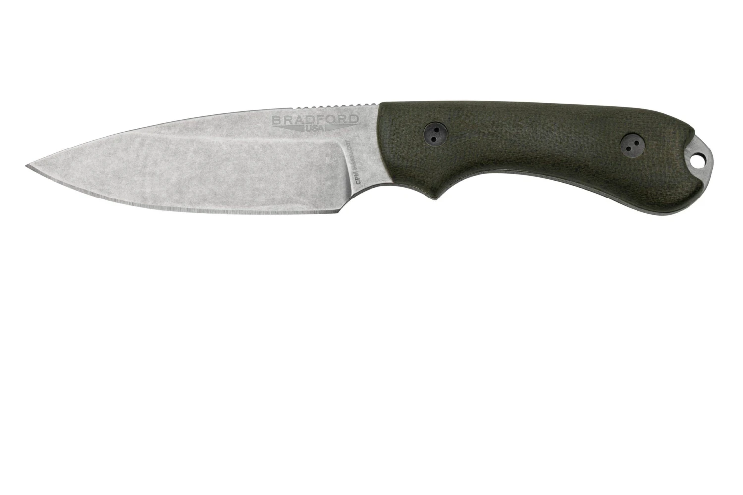 Bradford Knives Guardian 3, 3S-102-MC, 3D OD Green Micarta, CPM-Magnacut, Sabre Grind, Stonewash Finish, Couteau Fixe 3 Bradford Knives Guardian 3, 3S-102-MC, 3D OD Green Micarta, CPM-Magnacut, Sabre Grind, Stonewash Finish, Couteau Fixe