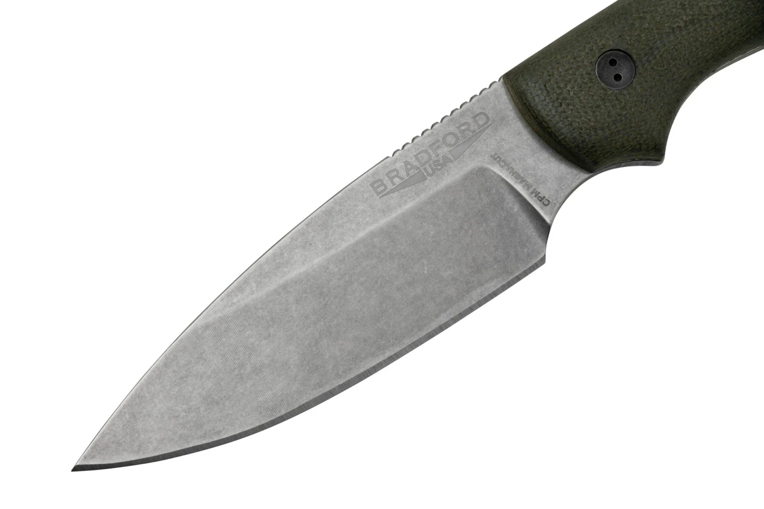 Bradford Knives Guardian 3, 3S-102-MC, 3D OD Green Micarta, CPM-Magnacut, Sabre Grind, Stonewash Finish, Couteau Fixe 5 Bradford Knives Guardian 3, 3S-102-MC, 3D OD Green Micarta, CPM-Magnacut, Sabre Grind, Stonewash Finish, Couteau Fixe – Image 3